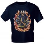 T-Shirt mit Print - Feuerwehr Flammen Totenkopf - 09361-1 dunkelblau - Gr. S-XXL