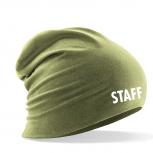 Longbeanie Slouch-Beanie Sommerbeanie mit Textildruck - STAFF - SB55003 oliv