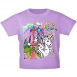 Kinder T-Shirt mit Print - Einhorn Schloß Zauber - 12430 versch. Farben Gr. 110-164 110/116 / flieder