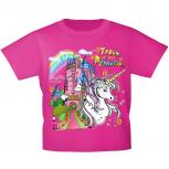 Kinder T-Shirt mit Print - Einhorn Schloß Zauber - 12430 versch. Farben Gr. 110-164 Pink / 152/164