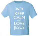 T-Shirt mit Print - Keep calm and love Jesus - 12910 - versch. Farben zur Wahl - Gr. S-2XL hellblau / XXL