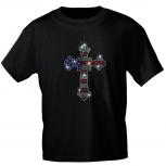 T-Shirt mit Strassmotiv - American Flag Kreuz - 12974 Gr. S-3XL