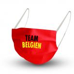 Design Maske in ROT aus Baumwolle mit zertifiziertem Innenvlies - TEAM BELGIEN - 15742 + Gratiszugabe
