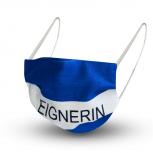 Baumwollmaske mit zertifiziertem Innenvlies - Blau-Weiß gestreift mit Print EIGNERIN - 15840 + Gratiszugabe