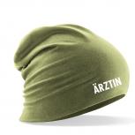 Longbeanie Slouch-Beanie Sommerbeanie mit Textildruck - ÄRZTIN - 54444-b oliv