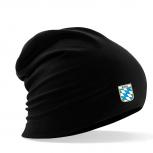 Longbeanie Slouch-Beanie Sommerbeanie mit Textildruck Wappen - BAYERN blau-weiß Rauten - SB55014 schwarz