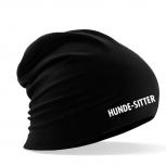 Longbeanie Slouch-Beanie Sommerbeanie mit Textildruck - HUNDE-SITTER - SB55008 schwarz