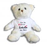 Teddybär mit Shirt  - Für die beste Enkelin der Welt - Größe ca 26cm - 27034 weiß