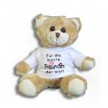 Teddybär mit Shirt  - Für die beste Freundin der Welt - Größe ca 26cm - 27046 hellbraun