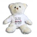 Teddybär mit Shirt  - Für den besten Onkel der Welt - Größe ca 26cm - 27178 weiß