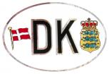 Alu-Qualitätsaufkleber oval - DK = Dänemark Wappen Fahne - 301159 - Gr. ca. 102 x 66 mm