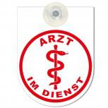 Hinweisschild f. Rückspiegel im Auto - ARZT IM DIENST - Gr. 10x13cm - 308045 weiß incl. Saugnapf