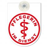 Hinweisschild f. Rückspiegel im Auto - PFLEGERIN IM DIENST - Gr. 10x13cm - 308045 weiß incl. Saugnapf