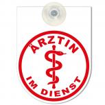Hinweisschild f. Rückspiegel im Auto - ÄRZTIN IM DIENST - Gr. 10x13cm - 308045 weiß incl. Saugnapf