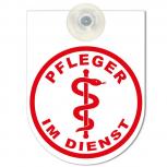 Hinweisschild f. Rückspiegel im Auto - PFLEGER IM DIENST - Gr. 10x13cm - 308045 weiß incl. Saugnapf