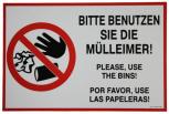 Schild - Bitte benutzen sie die Mülleimer - Please use the bins - por favor, use las papeleras - 309625 - Gr. 29,5 x 19,5 cm