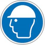 Schild Gebotszeichen nach ISO 7010 - Kopfschutz benutzen - 320074 rund Gr. ca. 20cm