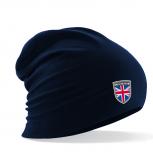 Longbeanie Slouch-Beanie Sommerbeanie mit Textildruck Wappen - BRITAIN Grossbritannien - SB55048 blau