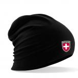 Longbeanie Slouch-Beanie Sommerbeanie mit Textildruck Wappen - SWITZERLAND - SB55051 schwarz