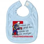 Babylätzchen mit Print - Wenn ich groß bin, wrede ich ein mutiger Feuerwehrmann - 07082 hellblau