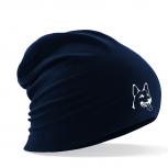 Longbeanie Slouch-Beanie Sommerbeanie mit Textildruck Wappen - SCHÄFERHUND - SB55055 blau