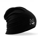 Longbeanie Slouch-Beanie Sommerbeanie mit Textildruck Wappen - SCHÄFERHUND - SB55055 schwarz