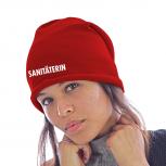 Longbeanie Slouch-Beanie Sommerbeanie mit Textildruck - SANITÄTERIN - 54449-b rot