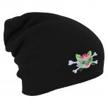 Longbeanie Slouch-Beanie Wintermütze Katze Knochen Ohren grün 54461 schwarz