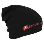Longbeanie Slouch-Beanie Mütze Schweiz mit Fahne 54599 schwarz