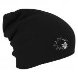 Longbeanie Slouch-Beanie Wintermütze Stickmotiv Edelweiß Kontur 54802 schwarz