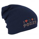 Longbeanie Slouch-Beanie Wintermütze I love Poker 54864 Navy