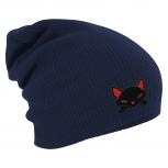 Longbeanie Slouch-Beanie Wintermütze Katze schwarz 55109 Navy