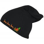 Long-Beanie Mütze Slouch-Beanie Stickerei Weihnachtsschiltten Rentiere 55780 schwarz