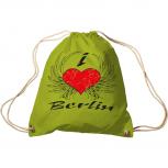 Sporttasche mit Aufdruck -  I Love Berlin - 65164 - Turnbeutel Sportbeutel Rucksack grün
