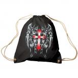 Trend-Bag Turnbeutel Sporttasche Rucksack mit Print- rotes Kreuz mit schwarzen Flügeln- TB65313 schwarz
