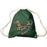 Trend-Bag Turnbeutel Sporttasche Rucksack mit Print -Blumen und Schmetterlinge - TB65321 dunkelgrün