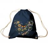 Trend-Bag Turnbeutel Sporttasche Rucksack mit Print -Blumen und Schmetterlinge - TB65321 Navy