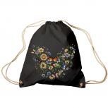 Trend-Bag Turnbeutel Sporttasche Rucksack mit Print -Blumen und Schmetterlinge - TB65321 schwarz