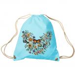 Trend-Bag Turnbeutel Sporttasche Rucksack mit Print -Blumen und Schmetterlinge - TB65321 hellblau