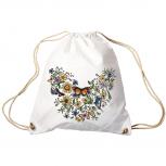 Trend-Bag Turnbeutel Sporttasche Rucksack mit Print -Blumen und Schmetterlinge - TB65321 weiß
