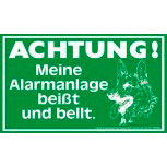 Warnschild Spaß - ACHTUNG! Meine Alarmanlage beißt... - 309033 - 25cm x 15cm - Kunststoffschild Hund Tiere