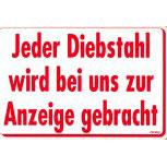 Schild -  DIEBSTAHL WIRD ZUR ANZEIGE GEBRACHT - 308561 - 30 x 20 cm