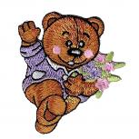 Aufnäher Patches - Bär Teddy Bärchen mit Strauß Blumen (BR850/1) Gr. ca. 5,5 x 6cm