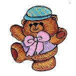 Aufnäher Patches - Bär Teddy Bärchen mit rosa Schleifchen und Hut (BR850/4) Gr. ca. 5 x 5,5 cm