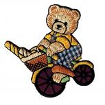 Aufnäher Patches - Bär Teddy Bärchen auf Fahrrad und Brotkorb (BR860) Gr. ca. 5 x 6 cm