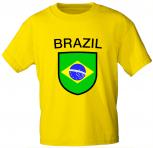 T-Shirt mit Print Wappen Fahne Brazil Brasilien 76329 gelb Gr. 3XL