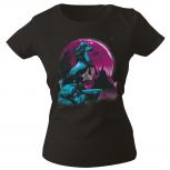 Girly-Shirt mit Print Einhorn bei Nacht Mondschein G12666 Gr. schwarz / XXL