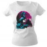 Girly-Shirt mit Print Einhorn bei Nacht Mondschein G12666 Gr. weiß / XS