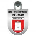 Einsatzschild für Windschutzscheibe incl. Saugnapf - Glas- u. Gebäudereinigung im Einsatz - 309399-15 Region Hamburg