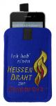 Handy- Etui mit Einstickung - Ich hab einen heißen Draht zur Feuerwehr - 39868 blau - ca. 11 x 16 cm